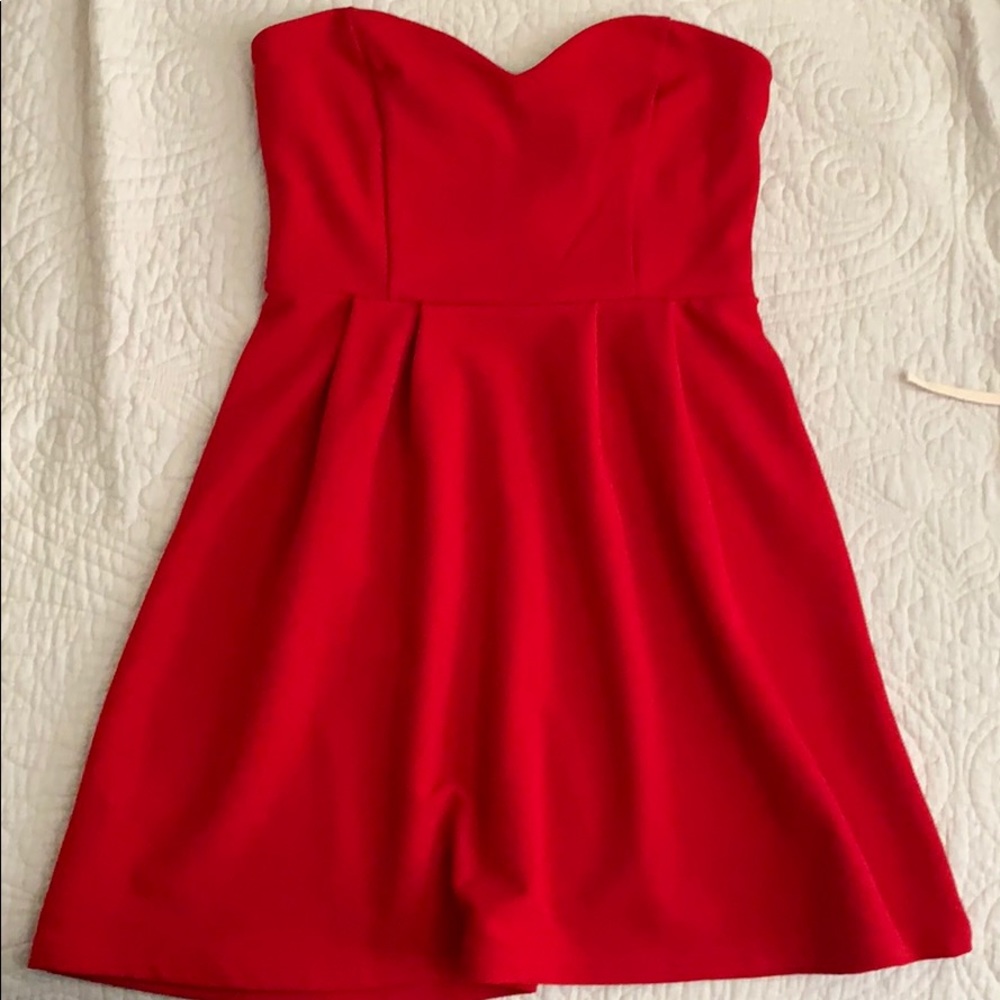 red strapless dress